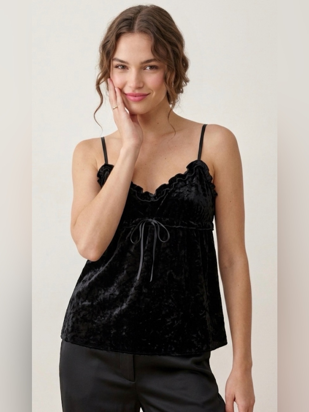 No boundaries Y2K Black Velvet Spaghetti‎ Strap Camisole babydoll XL goth vamp